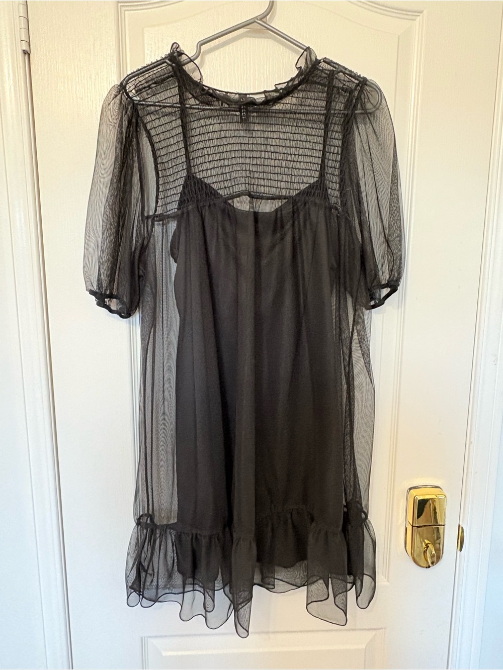 H&M Black Sheer Mesh Mini Dress with Ruffle Hem